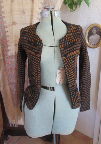 H&M Gold Black Knit Cotton Blazer Open Long Sleeve Short Coat Cardigan, XS - Picture 2 of 8