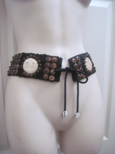 Vintage Large Cowrie Seashell & Beads Belt Boho Hippie Bohemian Fits 32" Waist - Picture 5 of 23