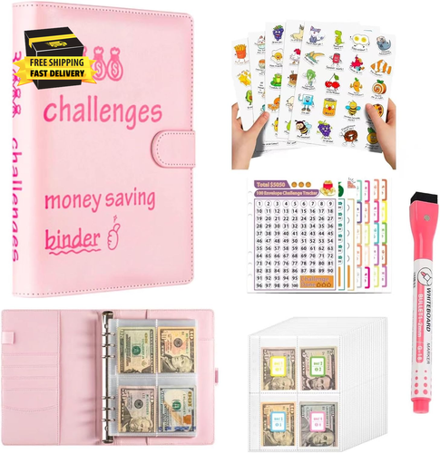 100 Envelopes Money Savings Challenges Book with Envelopes (Pink) ⭐️⭐️⭐️⭐️⭐️