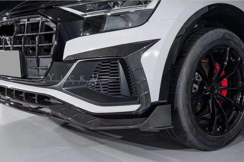 For Audi Q8 SQ8 2019-2023 Carbon Fiber Front Bumper Lip Spoiler Fins Canards W - Picture 4 of 6