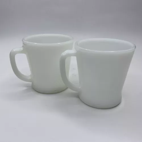 2 FIRE- KING White Glass D Handle Anchor Hocking Coffee Cups Mugs