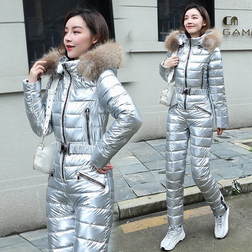 Fashion Shiny One-Piece Ski Suit Cotton Winter Warm Ladies One-Piece Ski Suit - Picture 10 of 32
