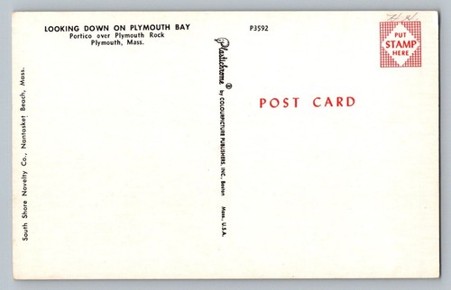 Postal de Plymouth Massachusetts MA Pórtico sobre Plymouth Rock Bay años 50 - Imagen 2 de 2