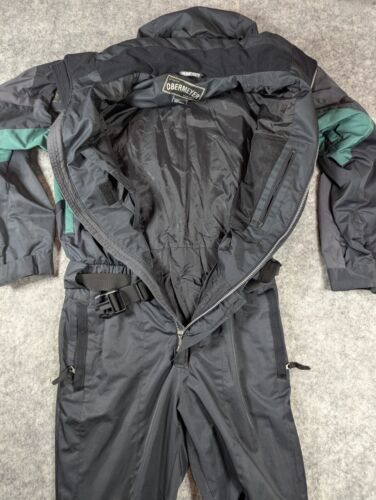 Vintage OBERMEYER Snowsuit Men Medium Black Green Belted Vents Pockets 80s 90s - Picture 3 of 23