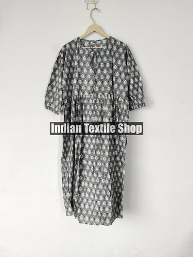 New Dresign Block Print Cotton Summer Midi Dress, Handmade Bohemian Outfit Dress