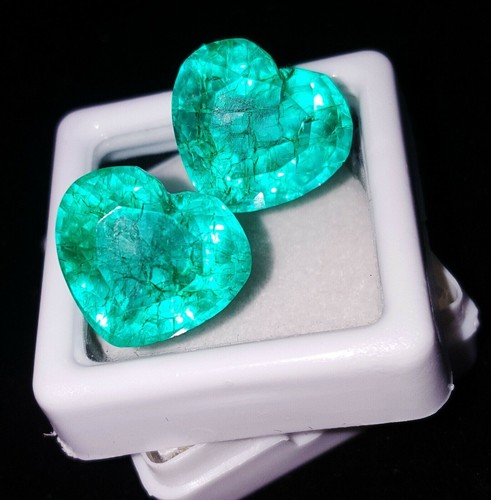 8-10 Ct Certified Natural Colombian Emerald Pair Loose Gemstone Heart Cut GE02 - Picture 3 of 12