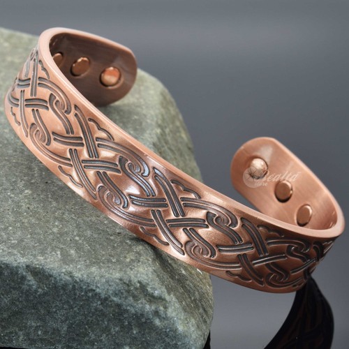 Mens Celtic Bracelet Wide Painful Joints Magnetic Therapy Copper Bangle M-L (CP) - Imagen 3 de 7