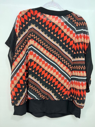 Top donna Cato nero arancione scollo a scoop elasticizzato manica a pipistrello taglia 22/24W - Foto 4 di 10