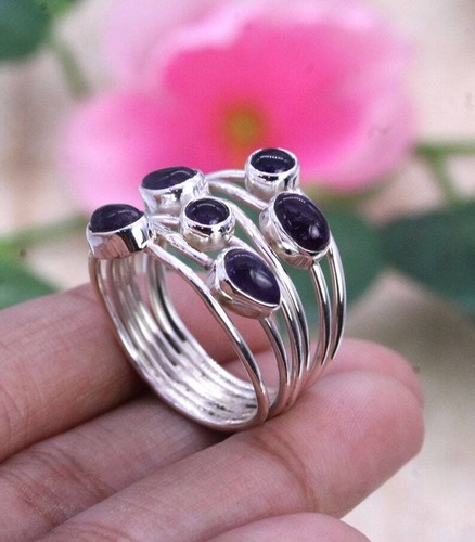 Natural Amethyst 925 Sterling Silver Handmade Gemstone Ring Women's Ring - Picture 2 of 3