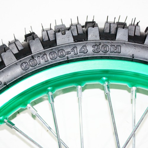 GREEN 12mm 14 Inch Front + 12 Inch Rear Wheel Rim Tyre Tire PIT PRO Dirt Bike - Picture 5 of 13