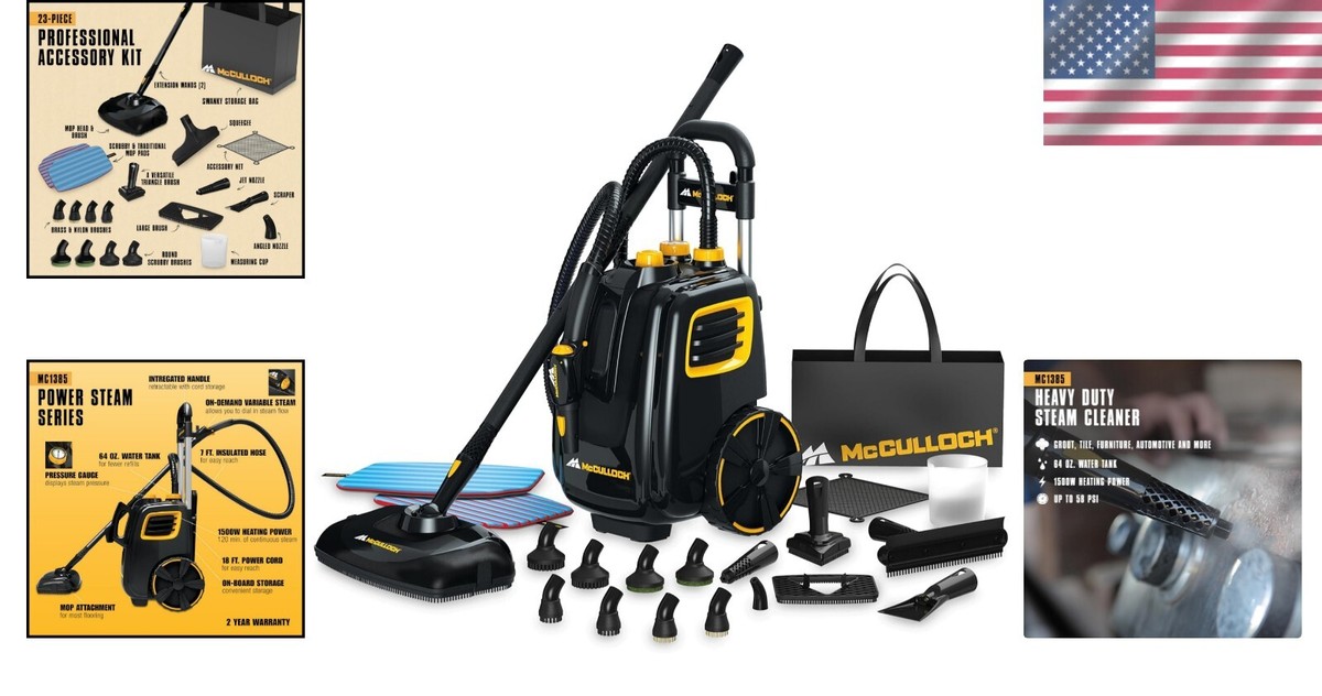 Luxury McCulloch MC1385 Steam System - 23 Accessories, 58 PSI for