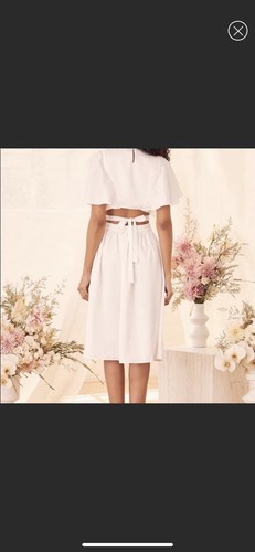 Lulus Midikleid weiß gepunktet geprägt Satin rückenfrei M Hochzeit Gast Fee - Bild 2 von 7