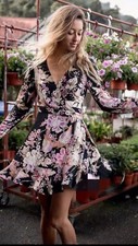 New! Spell & The Gypsy “Blue Skies” Wrap Mini Dress Black Boho Size M Medium