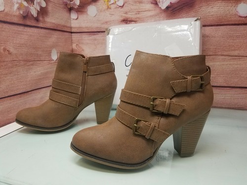 Botines de mujer Cambridge Select con hebilla y correa de tacón grueso talla 10, tostados - Imagen 1 de 7