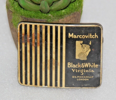 marcovitch black and white cigarettes tin Vintage Marcovitch Brand Black & White Cigarette Empty Tin Box, Virginia,  LONDON