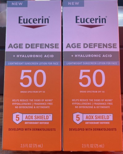 2 Eucerin Sun Age Defense SPF 50 Face Sunscreen Hyaluronic Acid Exp3/2025 - Picture 1 of 2