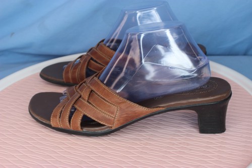 Dr Scholls Desiree Brown Leather Gel Pac Slip-On Women Shoes Size 12 Sandal - Picture 2 of 7