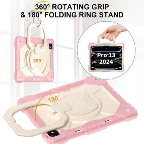 For iPad Pro 13/11/Air 13/11 2024 Shockproof Silicone+PC Handle Stand Strap Case - Picture 95 of 106