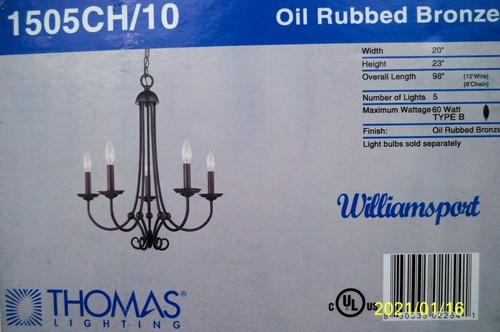 Williamsport 5-Light Oil Rubbed Bronze Traditional Chandelier 1505CH/10 - Bild 2 von 4