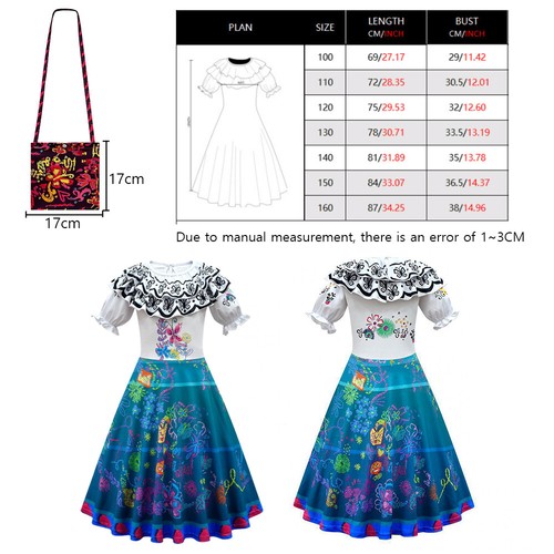 Kids Girls Encanto Mirabel Cosplay Dress With Bag Carnival Suit Gift - Picture 7 of 15