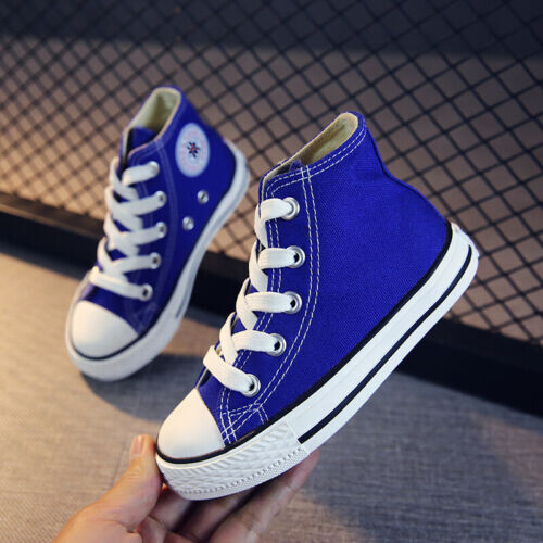 Kids High Top Canvas Shoes School Trainers Boys Girls Lace Up Casual Sneakers - Bild 14 von 29