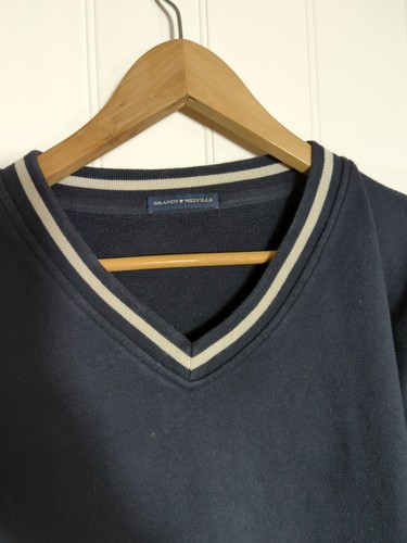 BRANDY MELVILLE ERICA STRIPE V NECK OVERSIZE BLUE TRIMMING SWEATSHIRT O/S - 第 3/7 張圖片