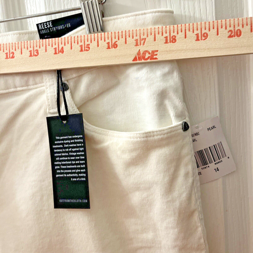 Kut From The Kloth Reese Ankle Straight Leg Corduroy Pants Raw Hem Pearl Sz 14 - Picture 9 of 14