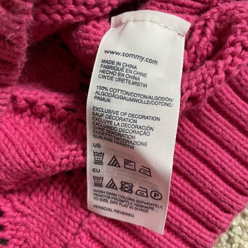 Tommy Hilfiger Hot Pink Magenta Crochet Cotton Pullover Sweater Size M - Picture 9 of 9