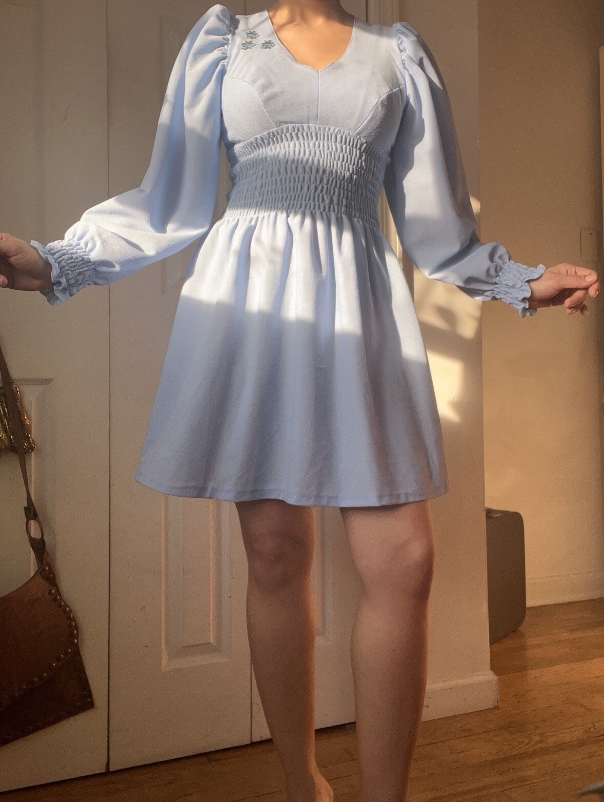 Vtg 60s 70s Does 1930s Blue Babydoll Mini Dress M… - image 6