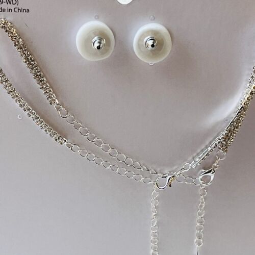 Crystal Rhinestone Necklace + Earring 3 PIECE Set Bridal Formal Prom Evening - Picture 3 of 4
