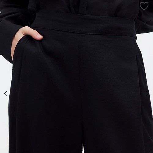 Madewell Pant Womens 12 Petite Black Pull On Straight Crop Linen Blend - Picture 3 of 14