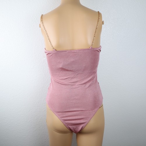 Just Polly bodysuit sz medium Ruched Pink old rose with chain straps nwt - Picture 4 of 6