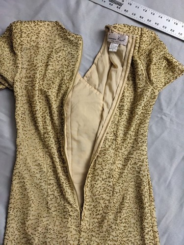Vintage Laurence Kazar Dress 80s Gold Sequin Faux Button 100% Silk Womens Size M - Picture 14 of 14
