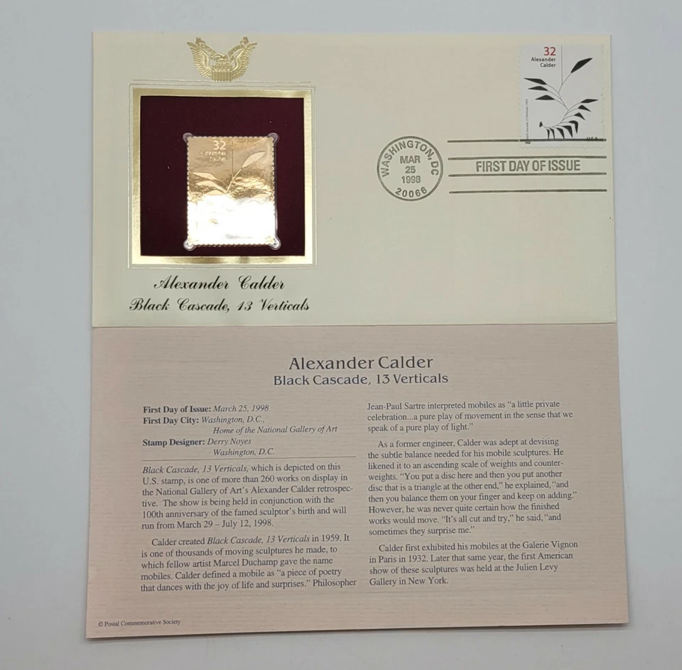 5 Alexander Calder 22kt Gold Stamps First Day of Issue 32 Cent March 1998. STP1 - Image 4 of 4