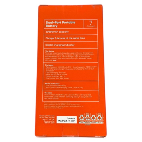 Onn Juice Dual-Port Portable 20000mAh Battery Bank With Digital Charging New - Picture 2 of 3