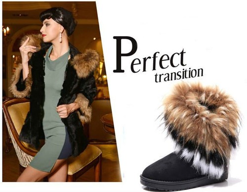 Womens Ladies Warm Fur Lined Snow Ankle Boots Faux Suede Mid-calf Flat Shoes New - Picture 3 of 15