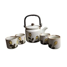 Vtg Otagiri Ceramic Tea Set 1 Teapot &amp; 4 Teacups Speckled White Yellow Floral
