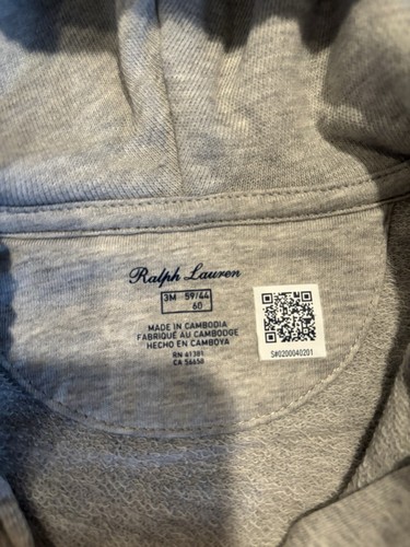 NUEVO CON ETIQUETAS Ralph Lauren Sudadera con Capucha Bebé Niñas 3 Meses Cremallera Completa Gris - Imagen 3 de 4