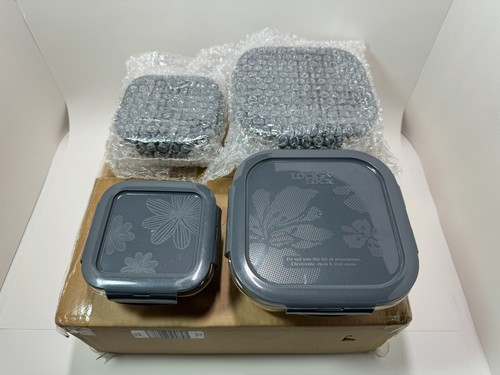 Lock&Lock LocknLock 4-Piece Small & Large Glass Squares w/ Locking Lids Grey