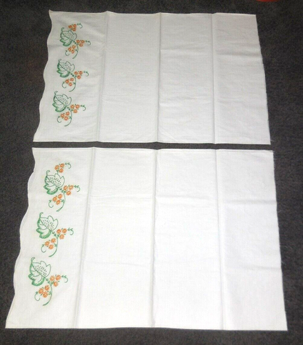 Set federe vintage 2c dimensioni standard foglie bordate e fiori arancioni - Foto 3 di 6
