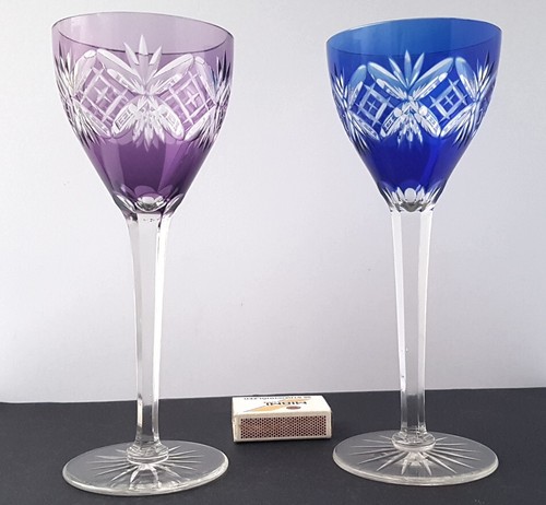 Wine Glass, Stemware Glas Flashed Glass Cobalt Blue Hand Cut Um 64246.6oz873 - Picture 13 of 14