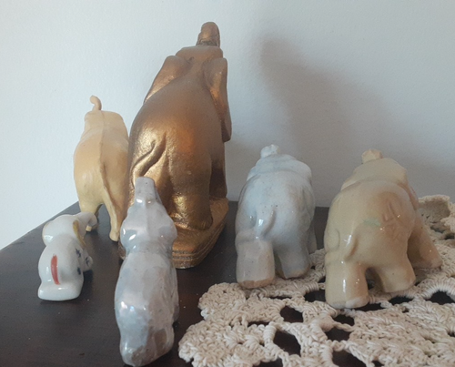 Lot Ceramic Porcelain Elephant Figurine Vintage Made Japan Miniature Chalkware - Picture 12 of 13