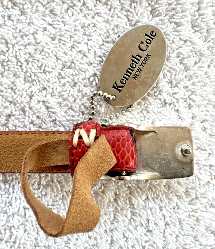 VTG Kenneth Cole Italian Calfskin Belt Leather Snakeskin Print Red & Black Small - Picture 14 of 19