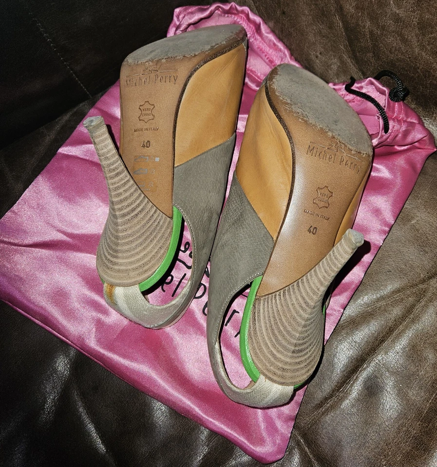 Michel Perry Mujer Cuero Bloques de Color Punta abierta Con Cordones Eslinga Stiletto 7 - Imagen 3 de 4
