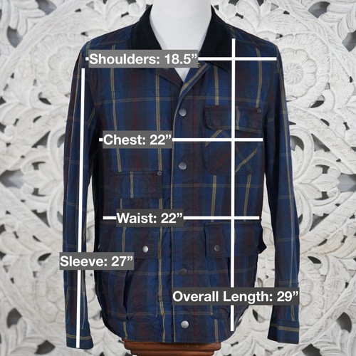 Scotch & Soda Amsterdams Blauw XL Wax Cotton Plaid Utility Jacket Barbour-Style - Picture 2 of 11