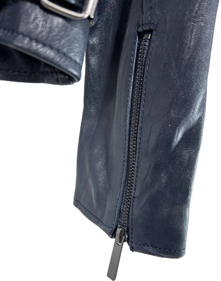 Chaqueta de cuero Victorias Secret Moto para mujer XS azul marino cuero mantecoso Foto 4 de 4