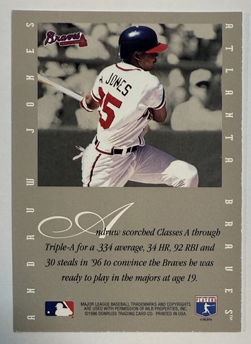 Andruw Jones 1996 Leaf Signature Series Rookie Auto Braves Rc - Picture 2 of 2
