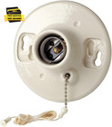 One-Piece Glazed Porcelain Outlet Box Mount, Incandescent Lampholder, Pull Chain