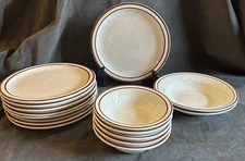 Rego Brown Speckled W/Brown Bands Set Of 8 Dinner Plates 2 Soup Bowls 5 Cereal