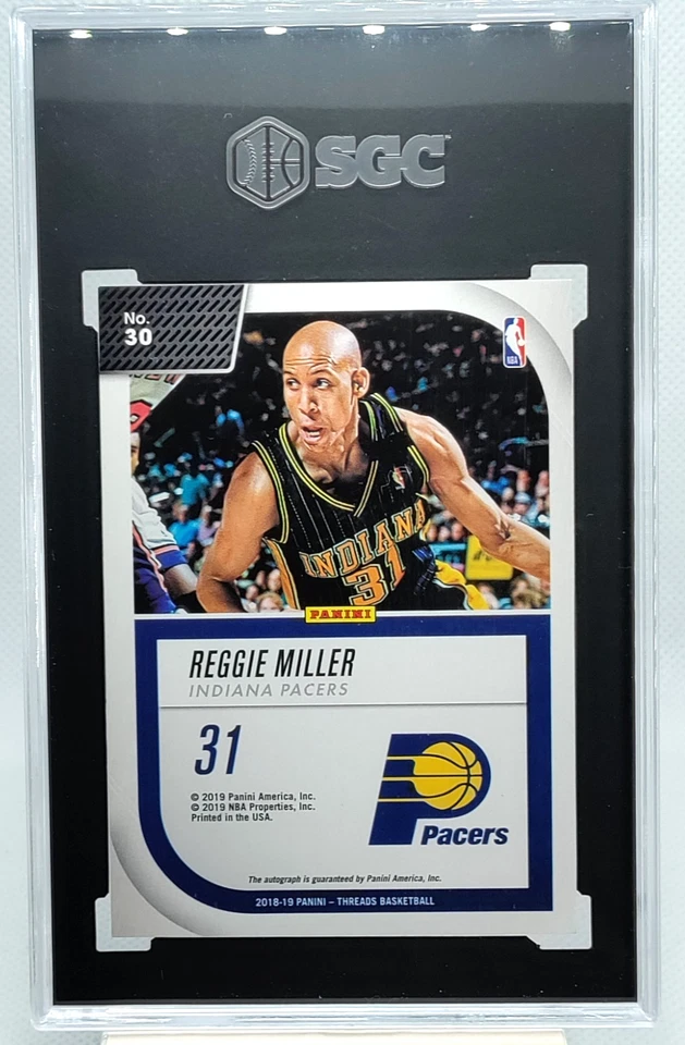 /20 Reggie Miller Auto SGC 8 10 2018-19 Hilos Señalización PREMIUM Autógrafo HOLO Foto 4 de 4